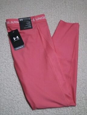 Under Armour Women's Large Mid Rise Pink Full Leggings Compression NWT Heat Gear